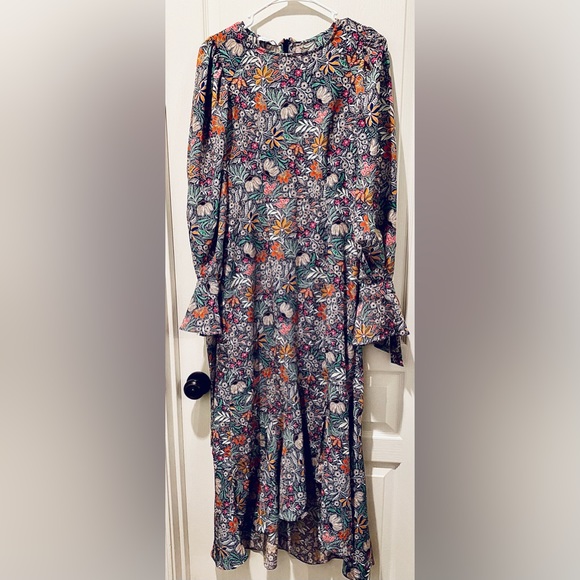 ASOS I TopShop Whimsical Floral Maxi Dress Long Puff Sleeves w Wrist Ties - Picture 2 of 11